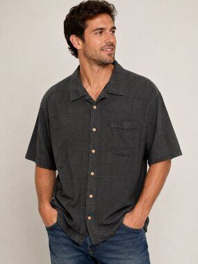 Jamaica Jaxx Men's Short Sleeve Button Up Shirt Large Black Island Resort 42-44